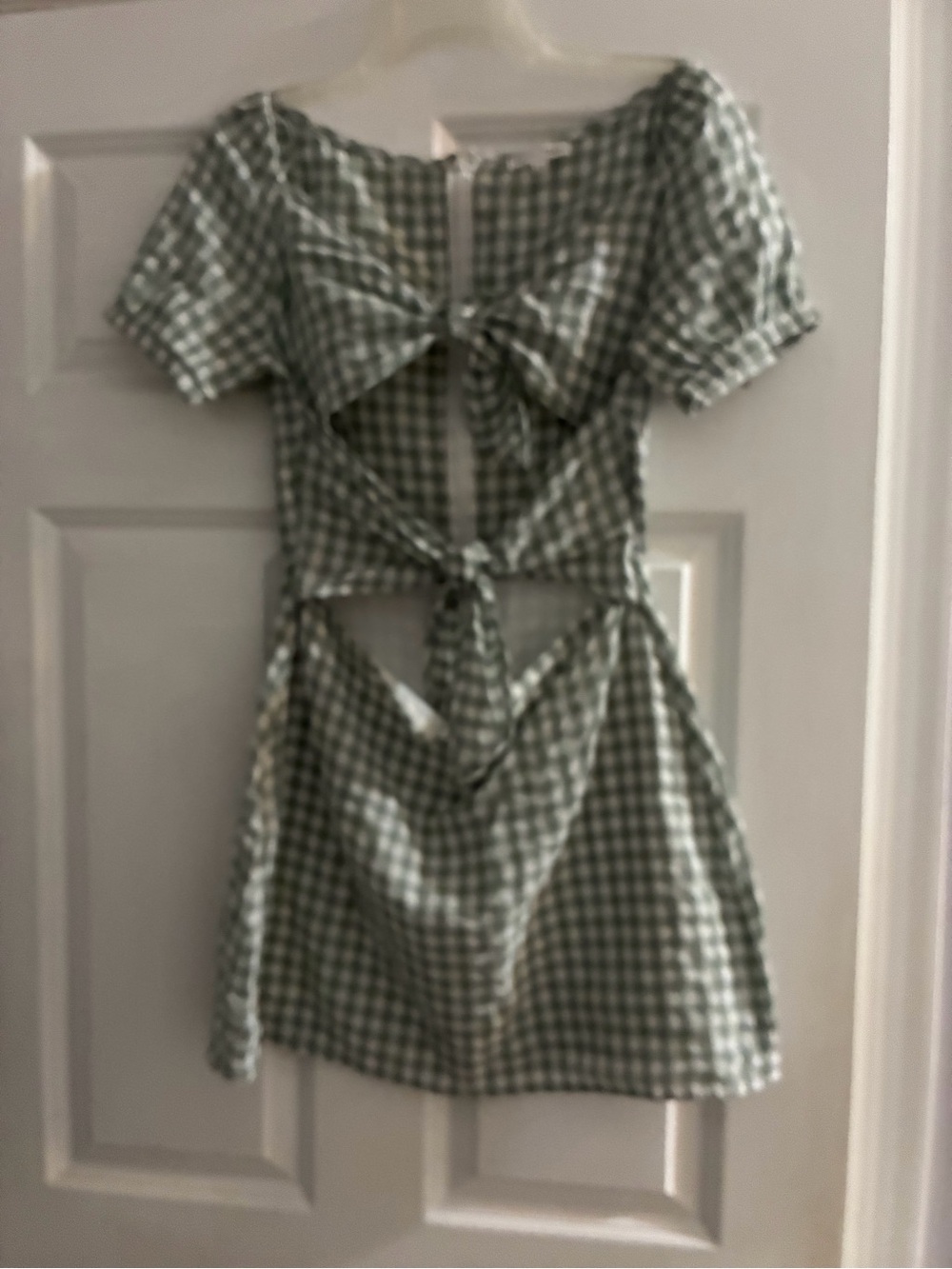 emory park Green Gingham Mini Dress with Front Ties